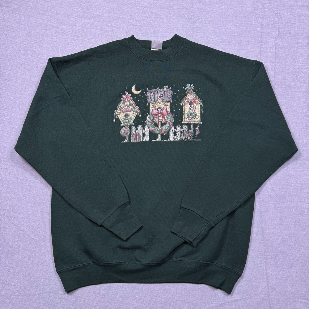 Fruit of the Loom Womens Dark Green Birdhouse Graphic Grandma Sweatshirt Size XL